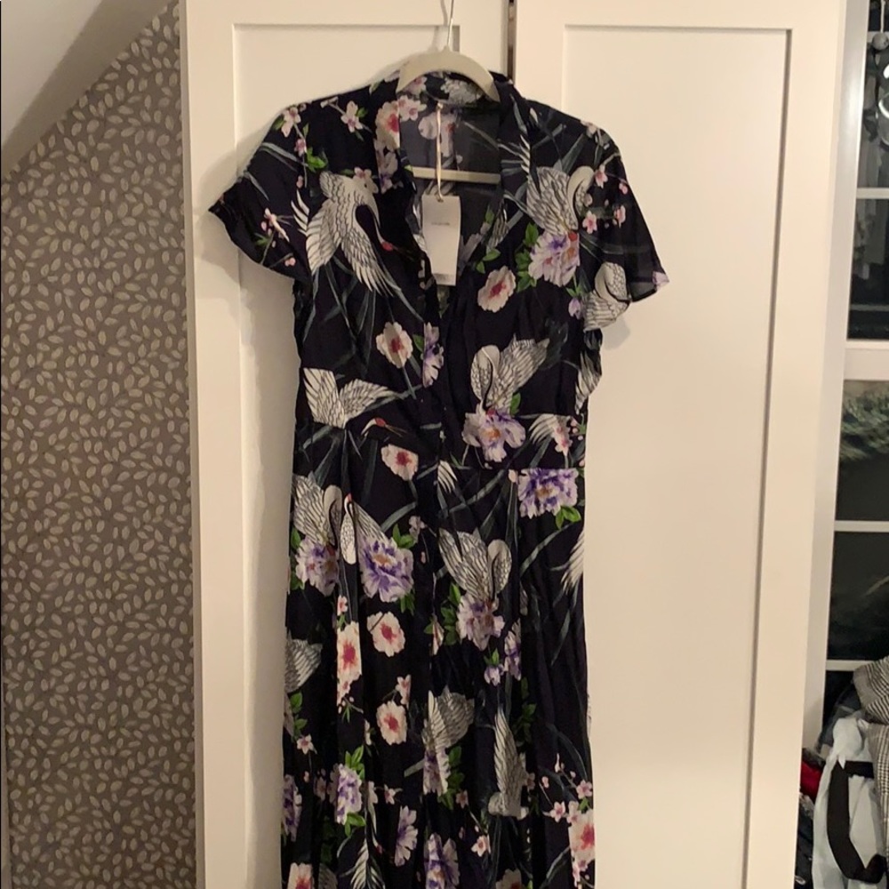 Floral and bird print maxi dress